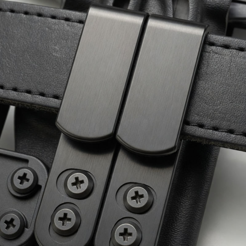 Belt clips on belt closeup