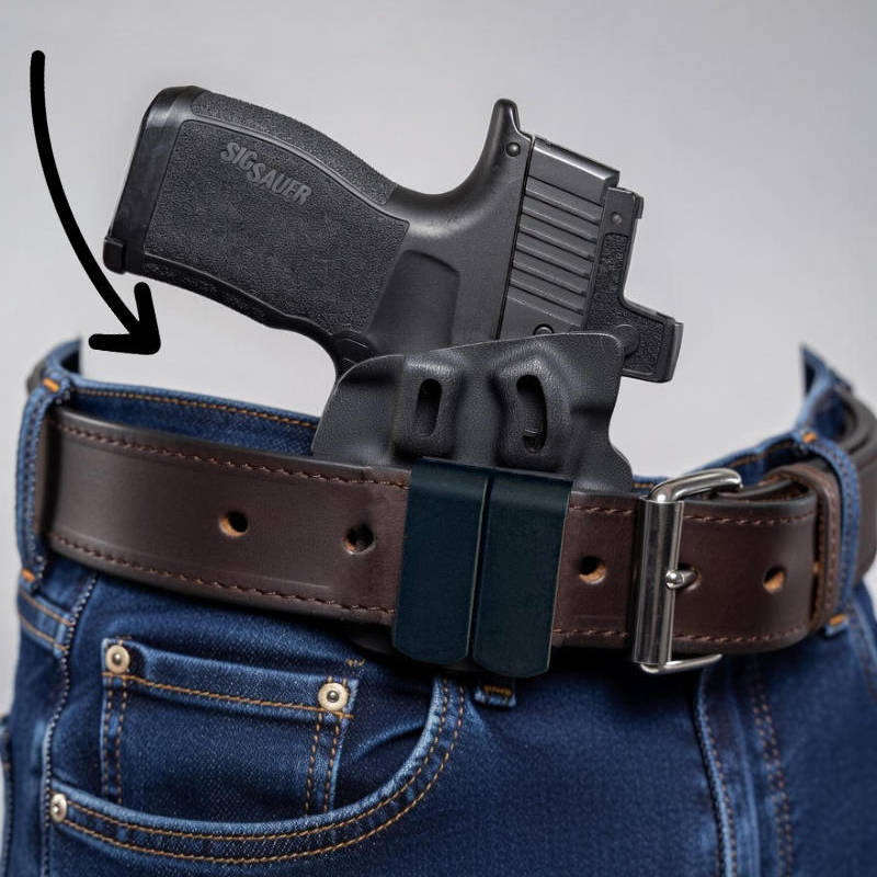 clearance between belt and pistol grip is shown