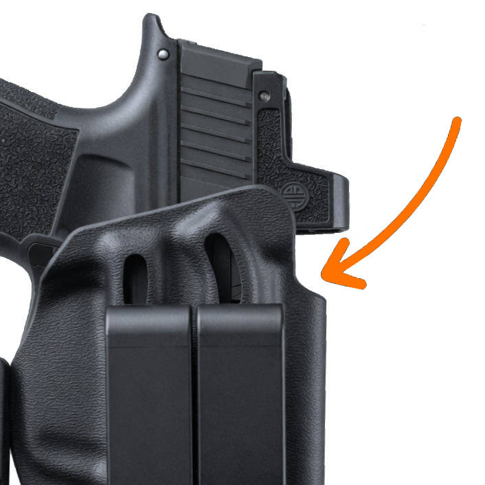 arrow pointing to optic cut in appendix holster